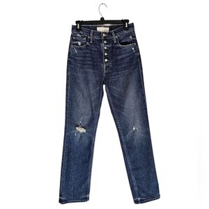 MOTHER Superior The Pixie Tomcat Ankle Distressed Straight Leg Blue Jeans 26